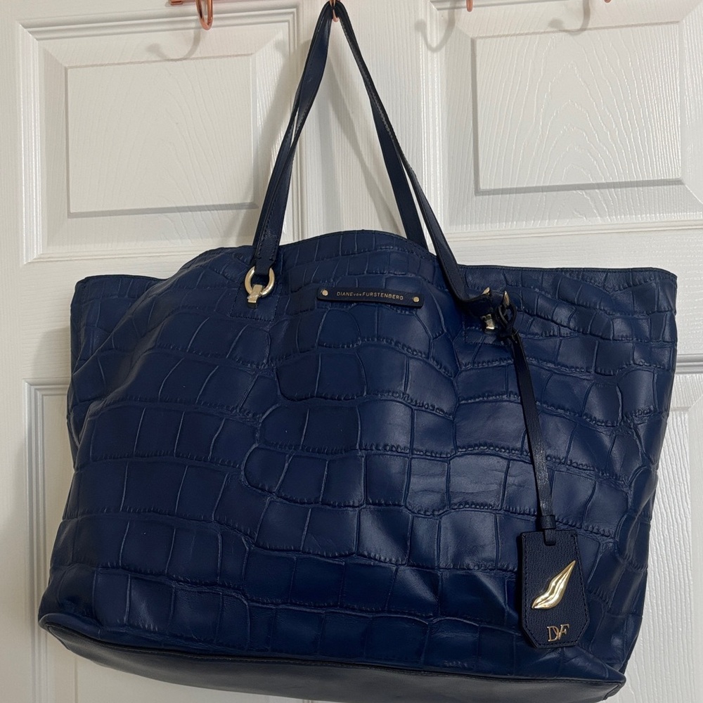 Diane von furstenberg  blue croc Embossed Leather Tote Bag